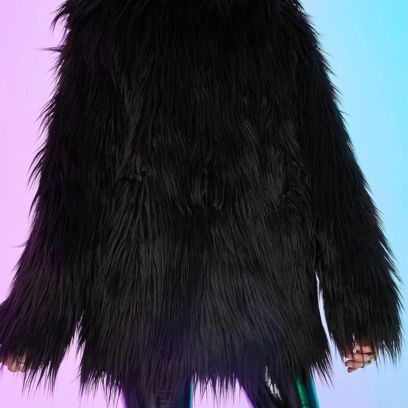 Dolls Kill Midnight Black Faux Fur Teddy Jacket - Picture 7 of 13